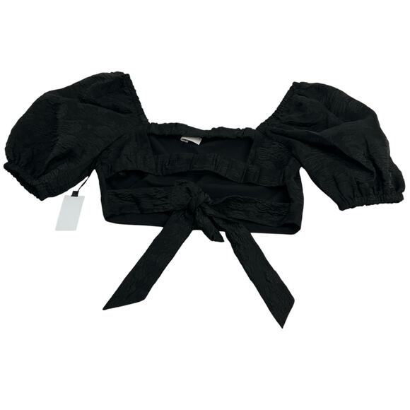 ASTR The Label Tassia Jacquard Puff Sleeve Tie Back Black Top SZ L NWT Romantic - Picture 7 of 14